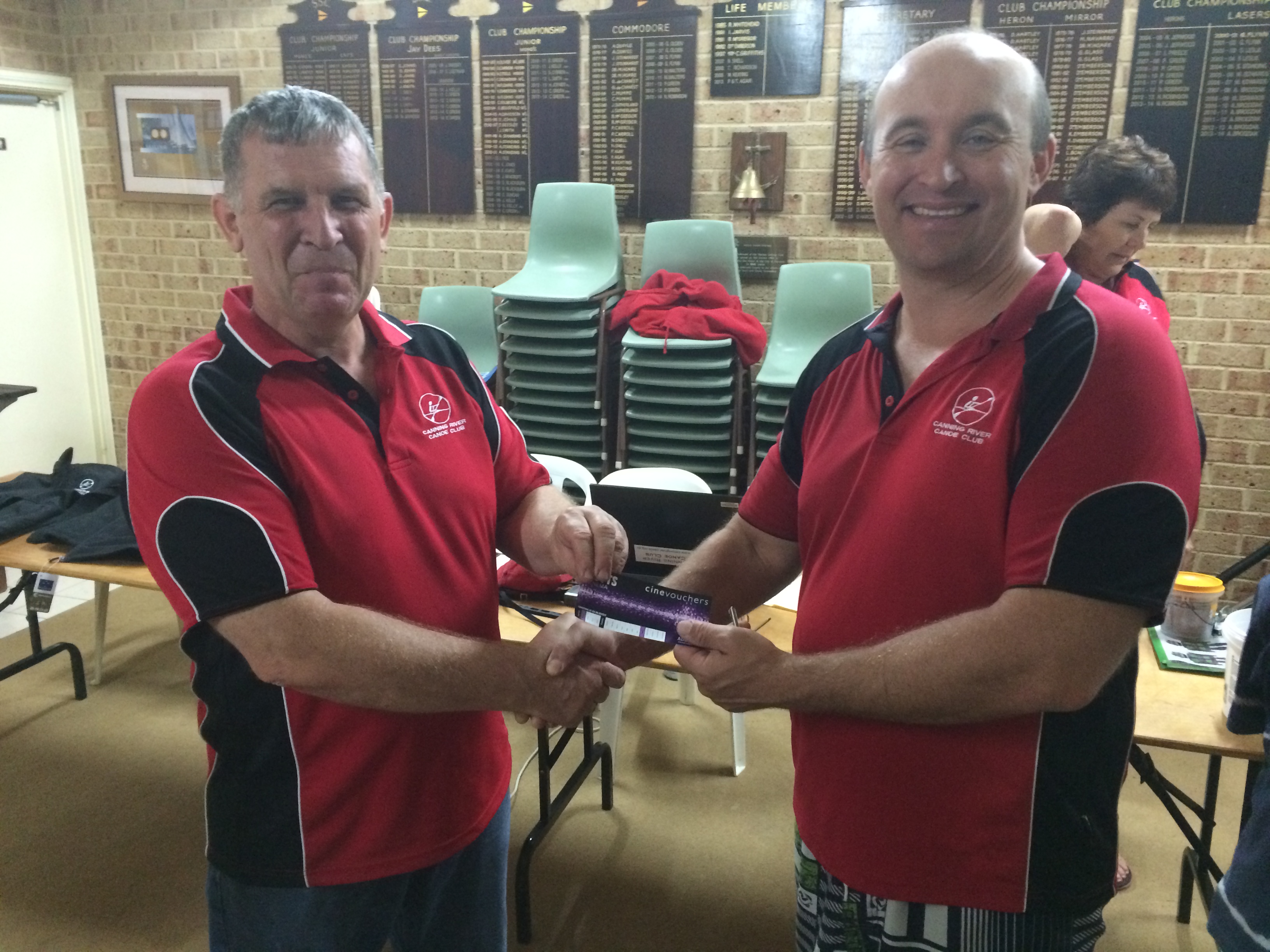 Tuesday 28th April 2015 : Dave Brown presenting tonights winner Mike Galanty with a movie voucher