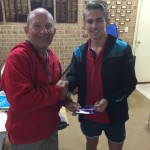 Tuesday 5th May 2015: Tonight's photo shows club member Jake Jake Hammond presenting tonight's winner Damian Cooper with a movie voucher.