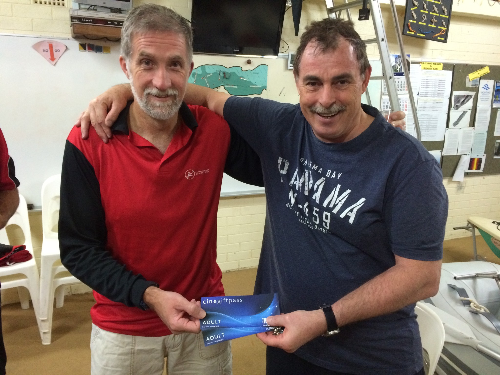 Tuesday 25th August 2015 Club member Louis Botes presenting tonight's winner Steve & Cindy Coward with movie vouchers (Cindy had to leave)