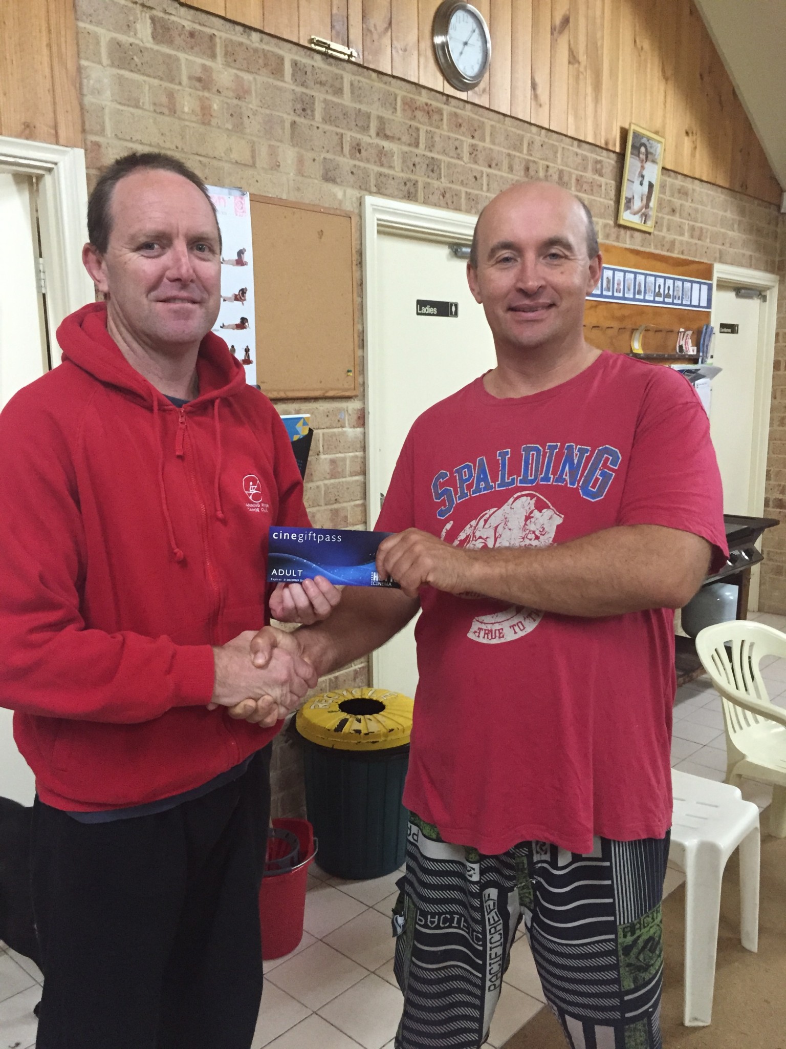 Tues 26th April 2016 : Simon O'Sullivan presenting tonights winner Mike Galanty with a movie voucher