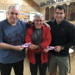 Tues 29th August 2017: Tonights photo shows club member Joe Wilson presenting Louis Botes and Stuart Hyde with winning movie vouchers