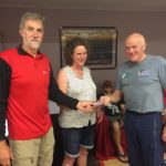 Tues 7th November 2017 : International guest paddler Svenning Jorgenson presenting Steve and Cindy Coward with a winners movie voucher