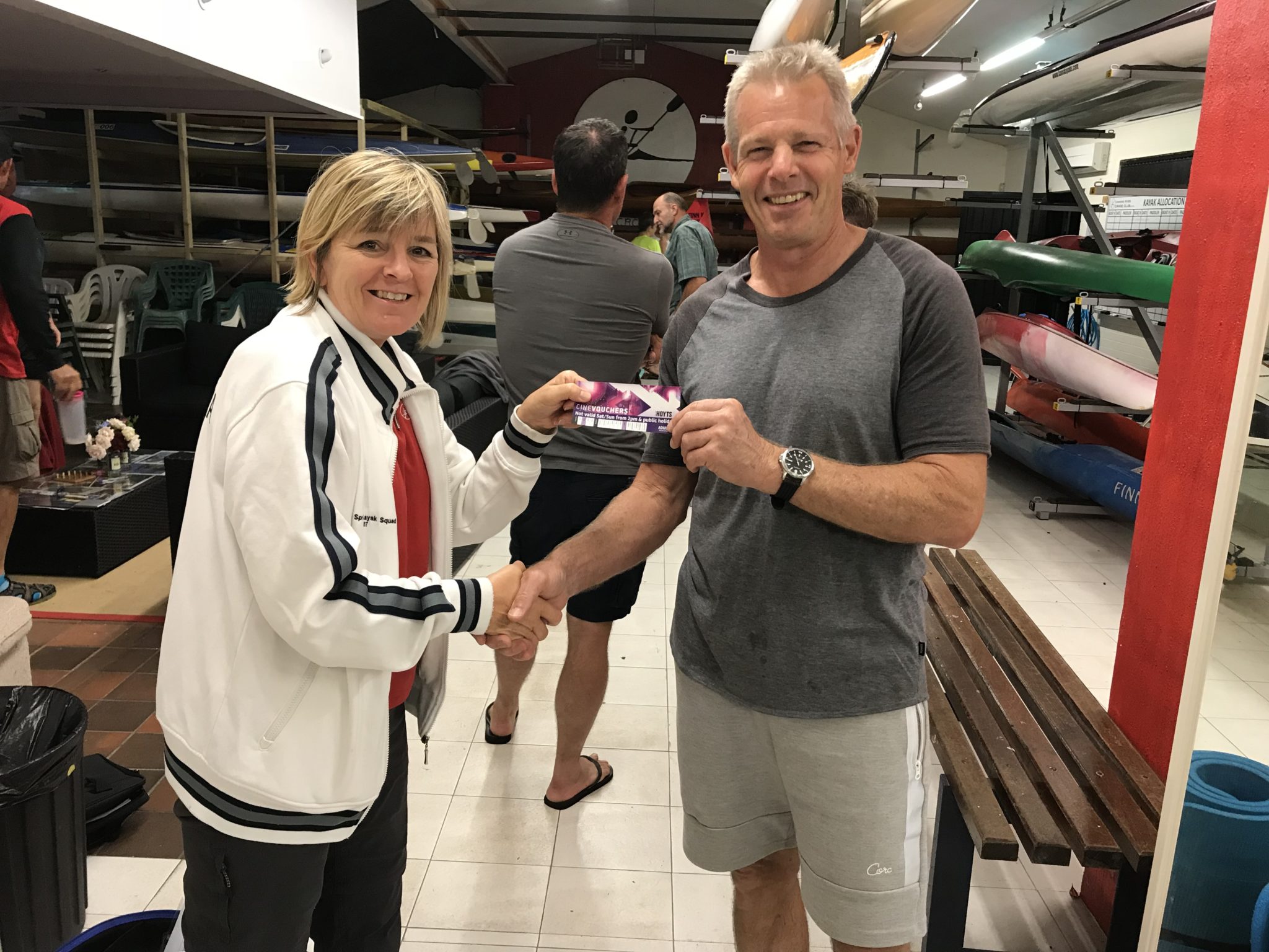 Tues 21st November 2017 : Tonight's photo shows Club Secretary Judith Thompson presenting Gary with a movie voucher.