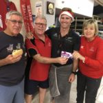 Tues 18th December 2018 : Tonight’s photo shows club member Judith Thompson presenting David Gardiner, Joe Wilson and Mike Laloli with a movie voucher.
