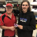 Tuesday 29th October 2019 : Tonight’s photo shows club committee member David Gardiner presenting Nicholas Ringrose with the winners movie voucher. 