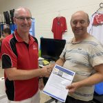 Tuesday 25th January 2022 : Tonight’s photos shows Club Treasurer David Urquhart presenting a a movie voucher to Mike Galanty.