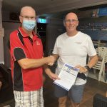 Tuesday 8th March 2022 : Tonight’s photos shows club Treasurer David Urquhart presenting Mark Sedgewick with a movie voucher.