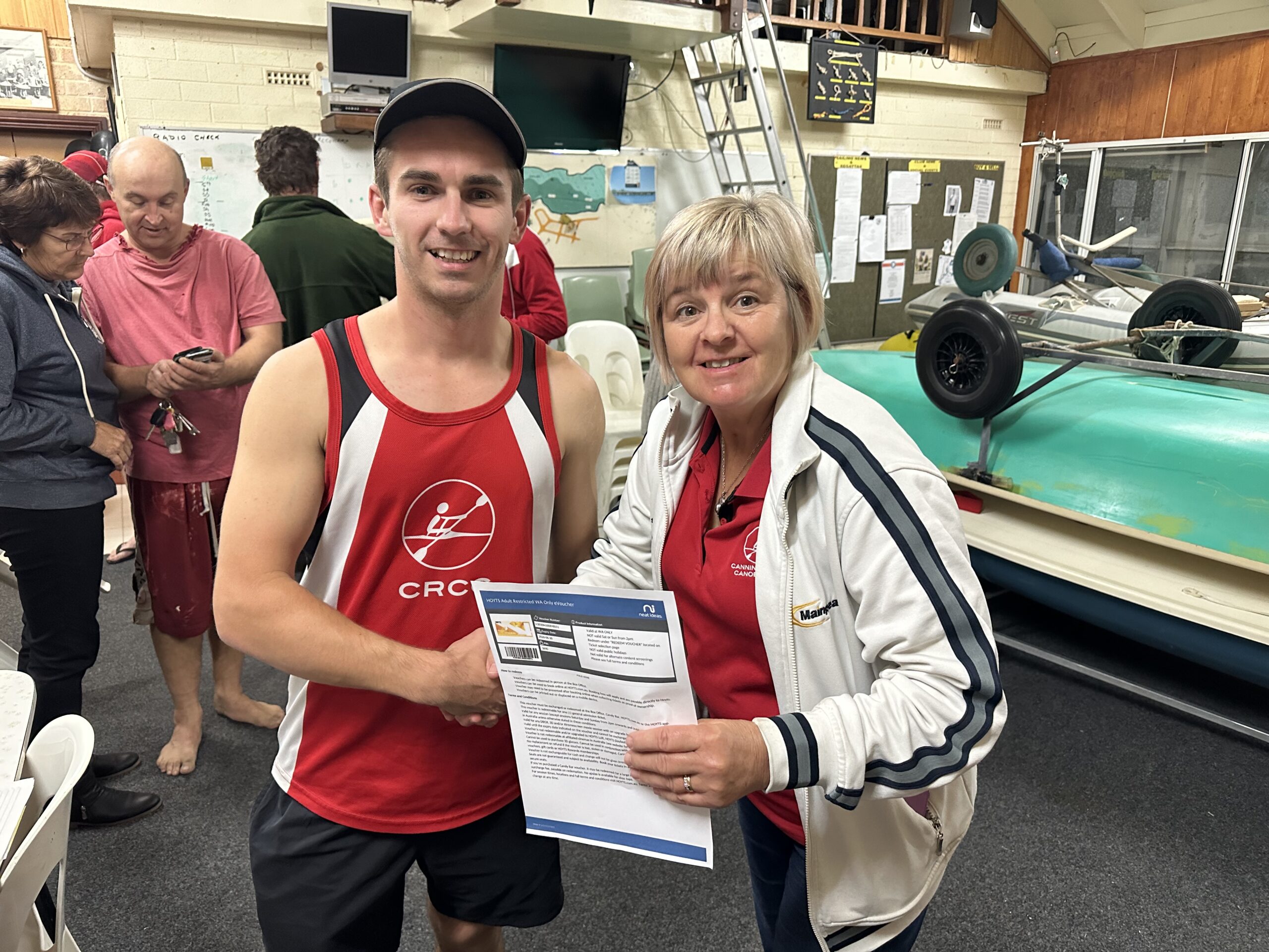 Tuesday 16th May 2023 : Tonight’s photo shows club Committee member Judith Thompson presenting Jake Hammond with a movie voucher prize.
